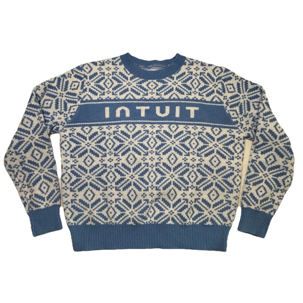 Intuit Mens XL Nordic Snowflake Knit Sweater‎ Blue White Acrylic Crewneck